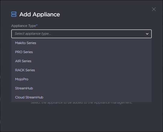 Add Appliance dialog