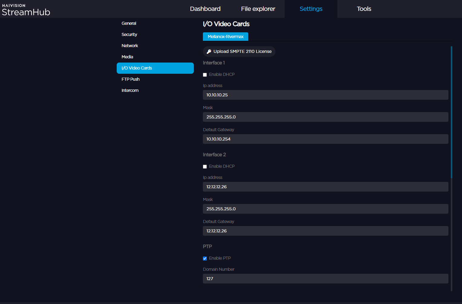 Configuring SMPTE-2110 output settings