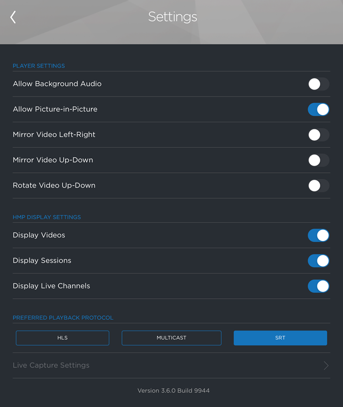 Play Pro Settings with HMP Selected