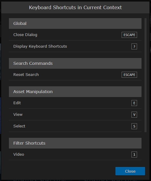 Keyboard Shortcuts Dialog