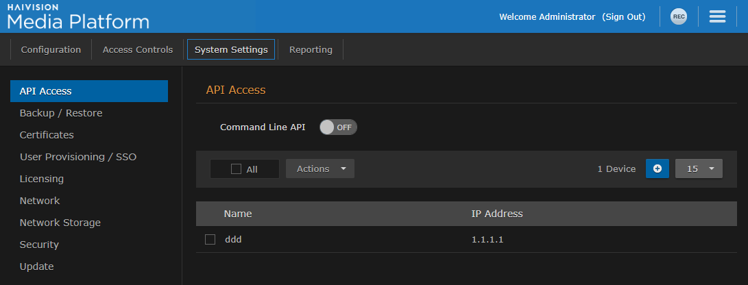 API Access Pane