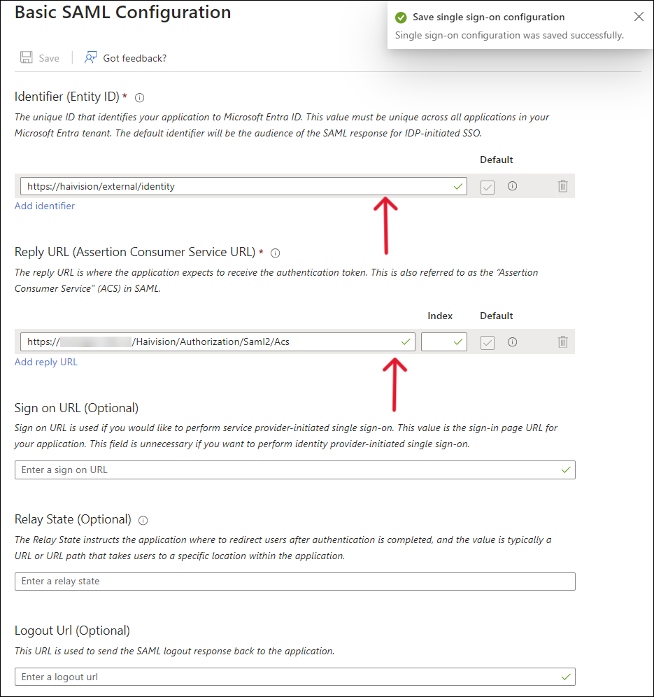 Basic SAML Configuration Fields