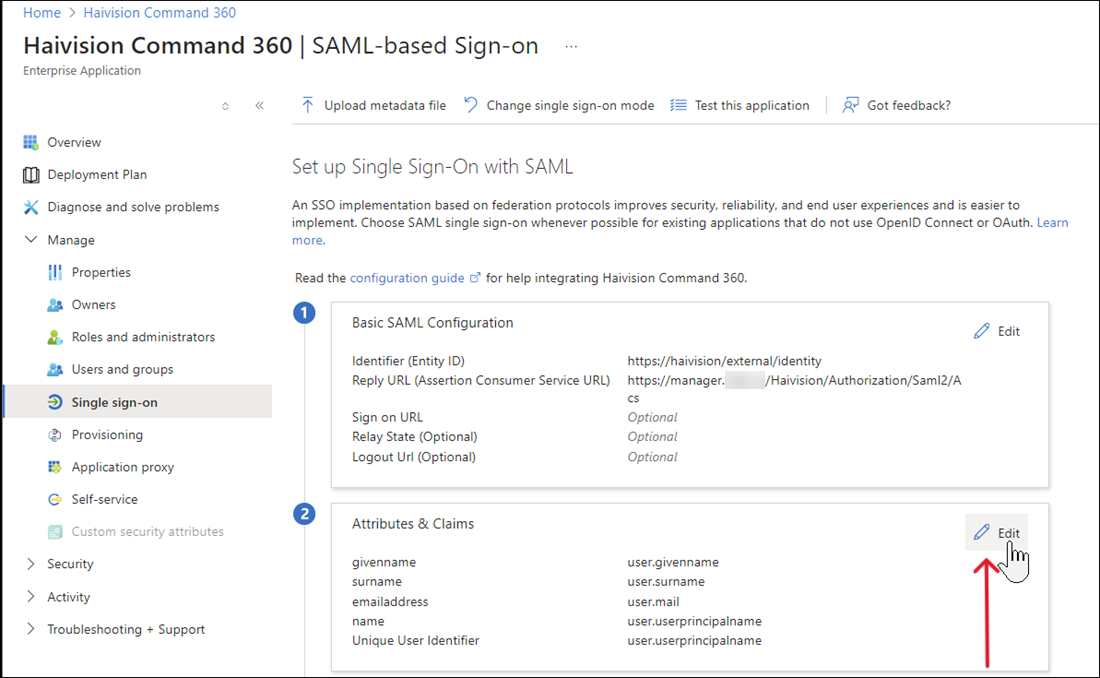 SSO Setup Screen