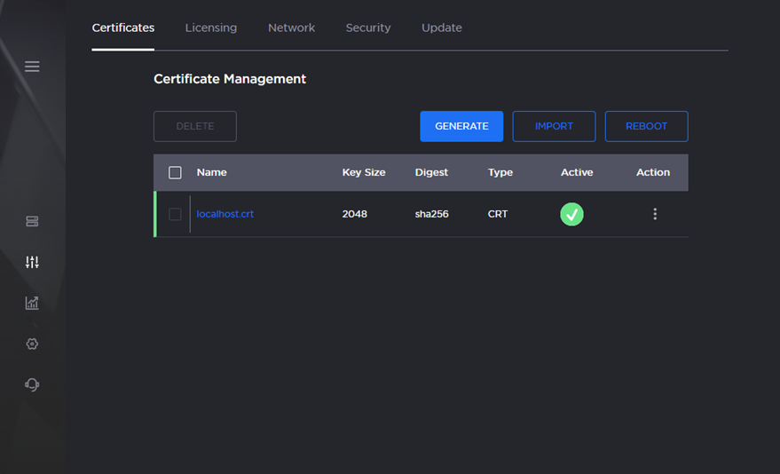 Certificate Management Pane