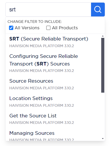 Quick search results
