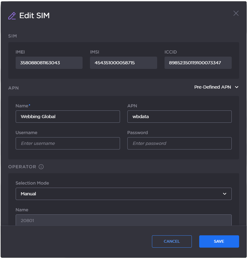 Edit Sim Settings