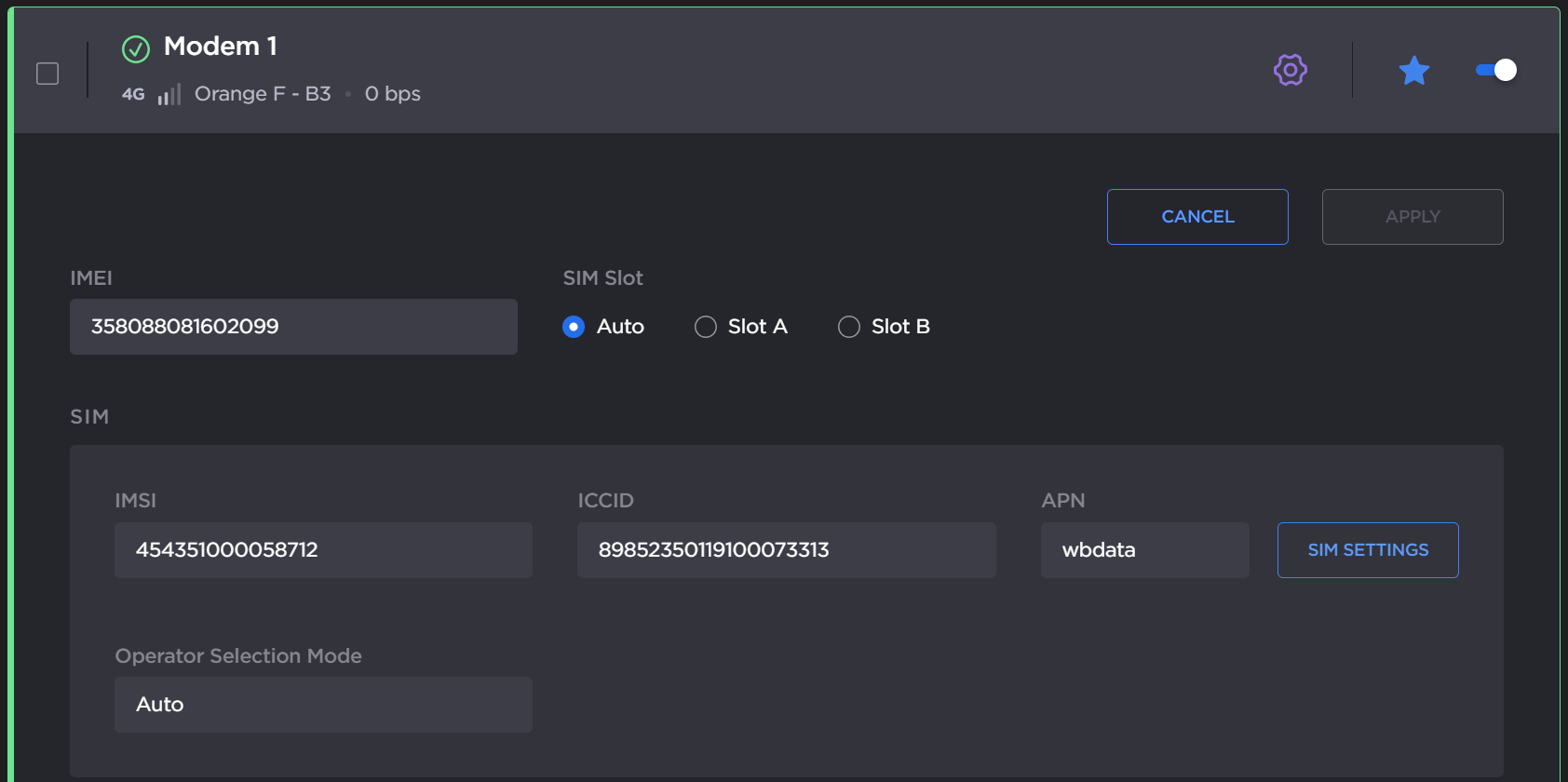 Modem settings