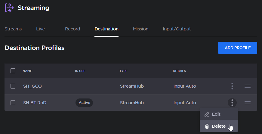 Delete Destination Profile