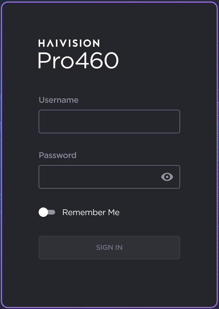Pro 460 Sign In Screen