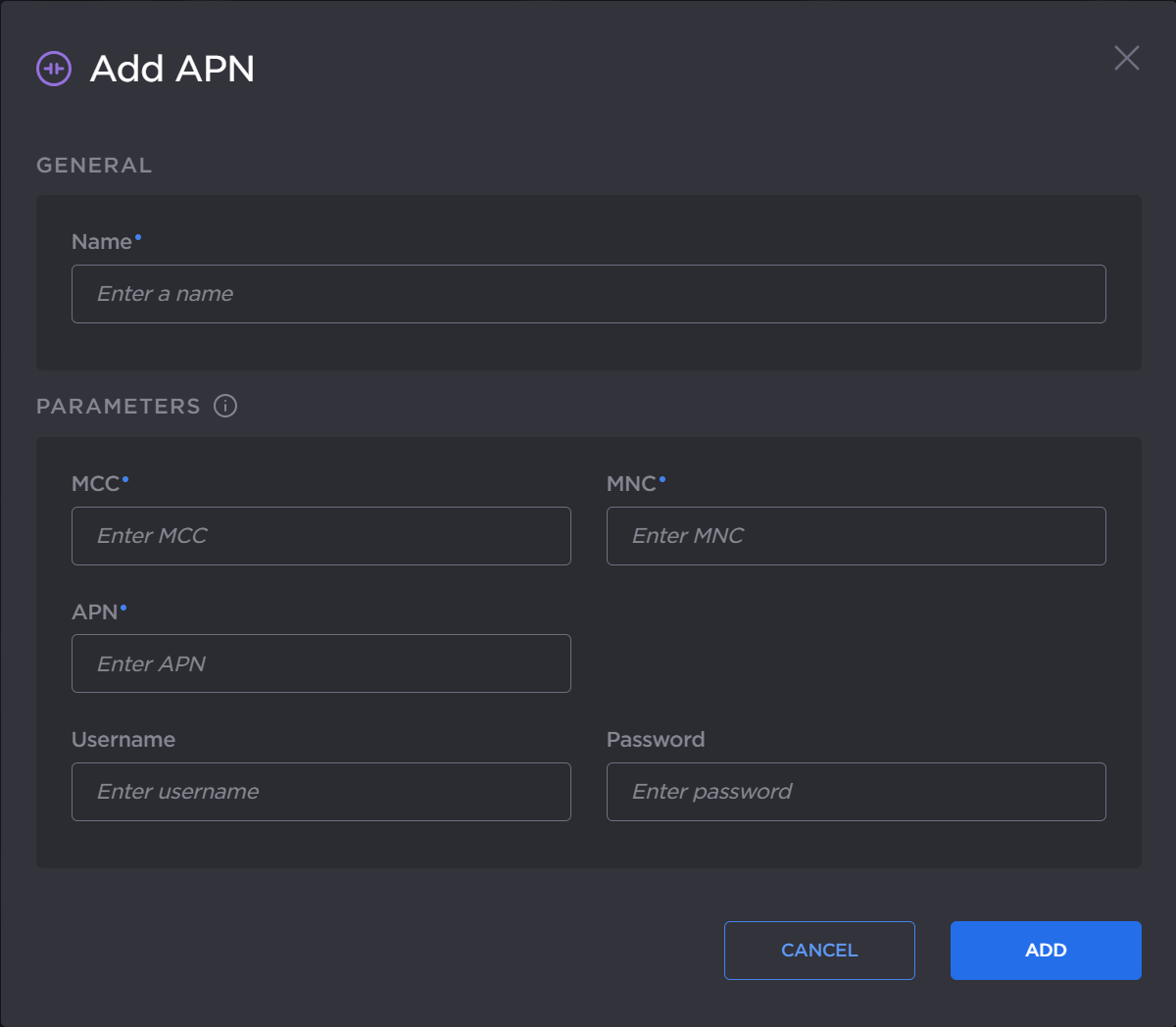 Add APN dialog