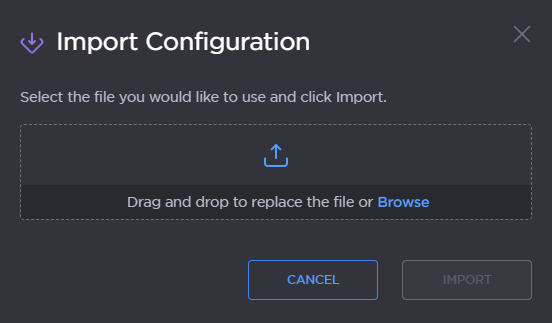 Import Configuration dialog