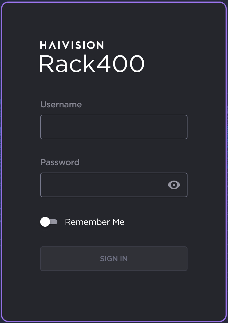 Rack 400 Sign In Screen