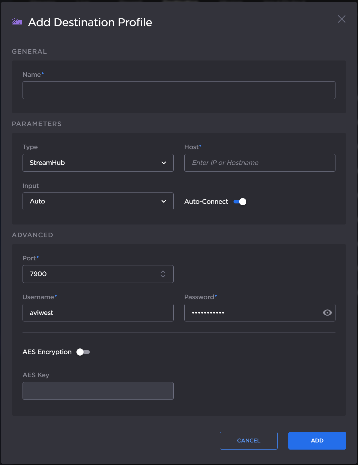 Add Destination Profile dialog