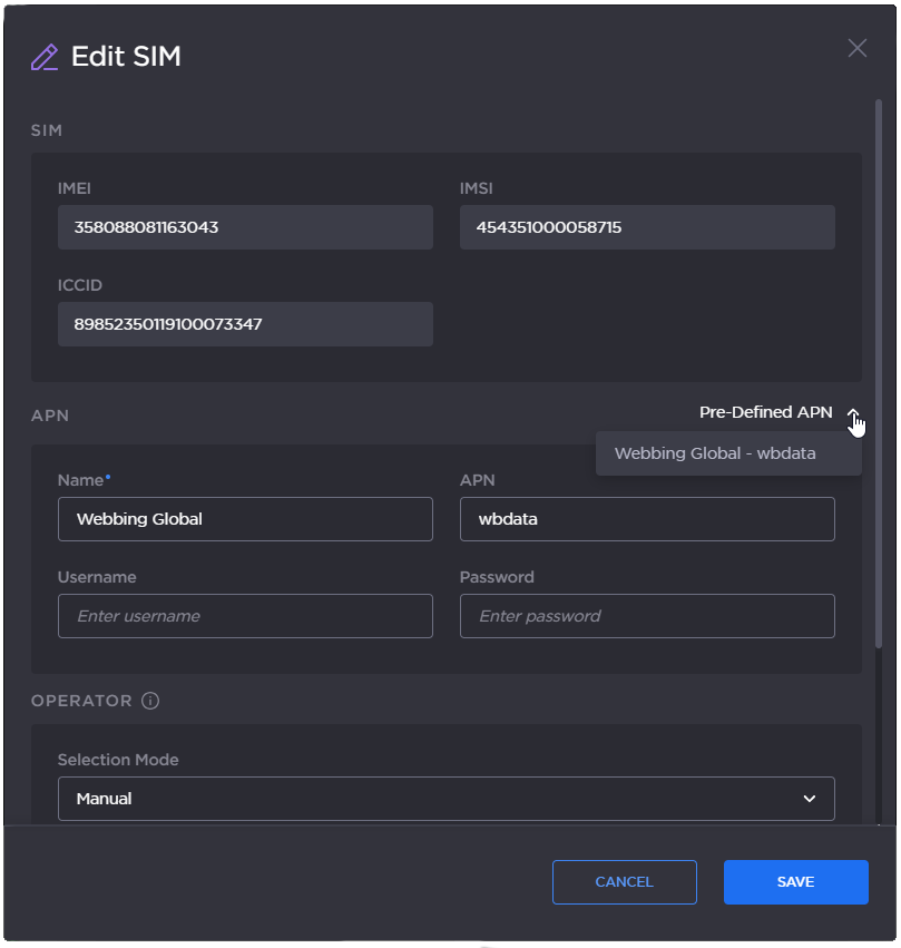 Pre-defined APN