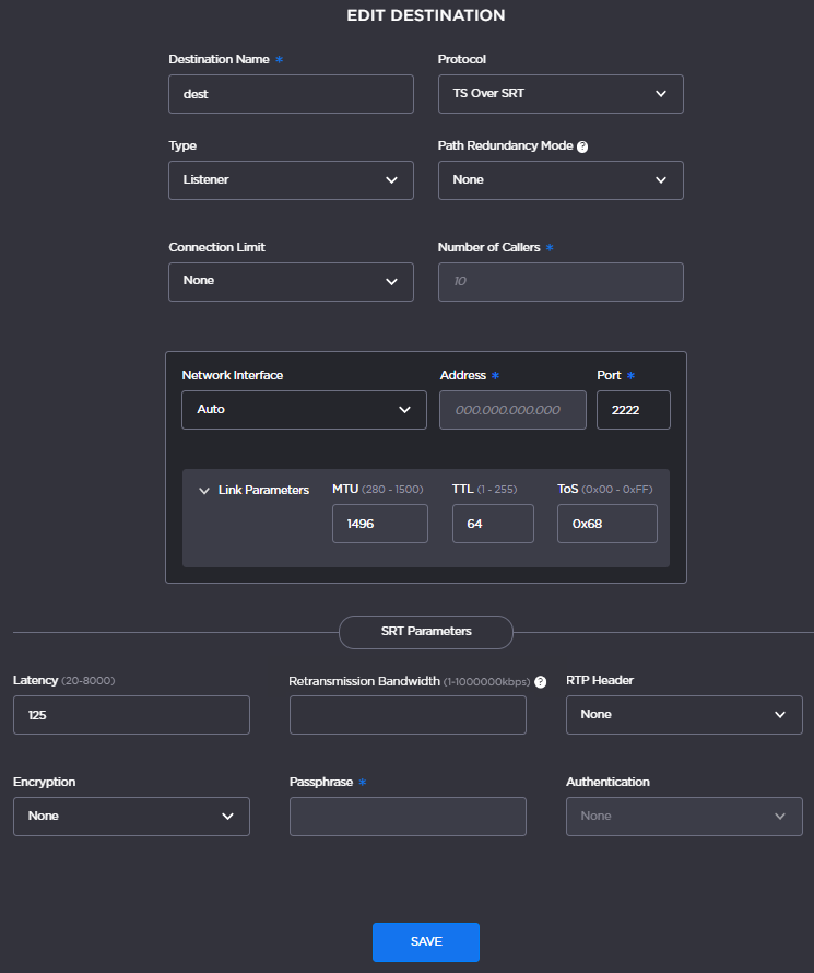 Edit Destination Dialog