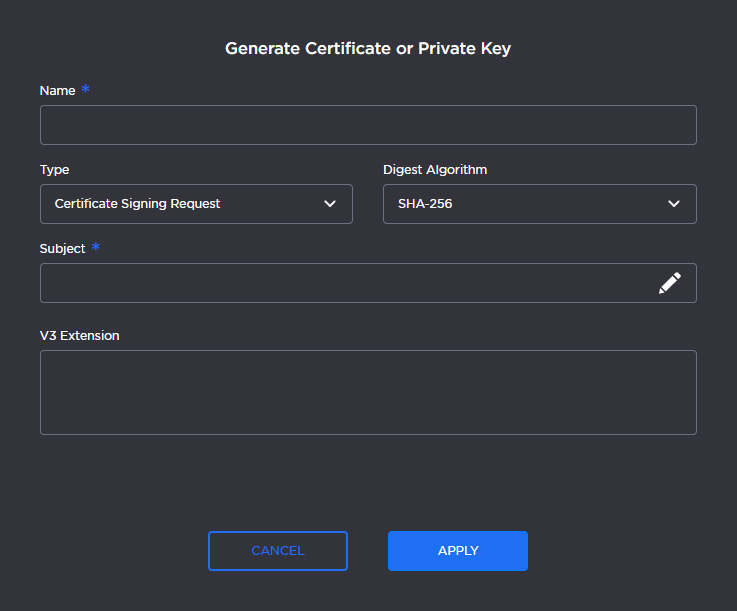 Generate Certificate or Private Key Dialog