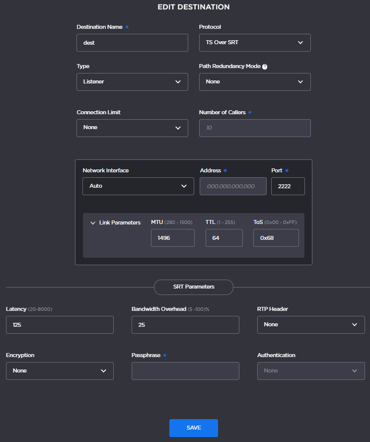 Edit Destination Dialog