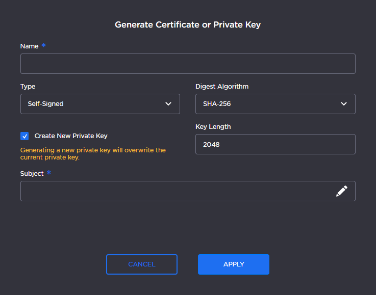 Generate Private Key Dialog