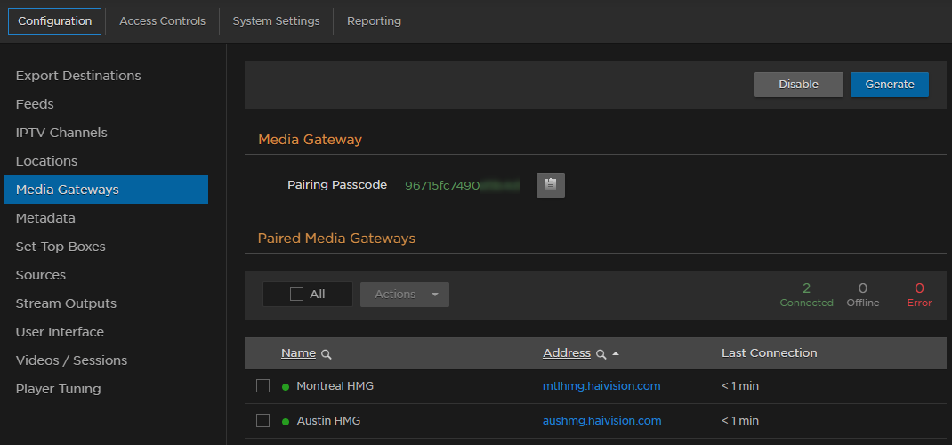 Paired Media Gateways List