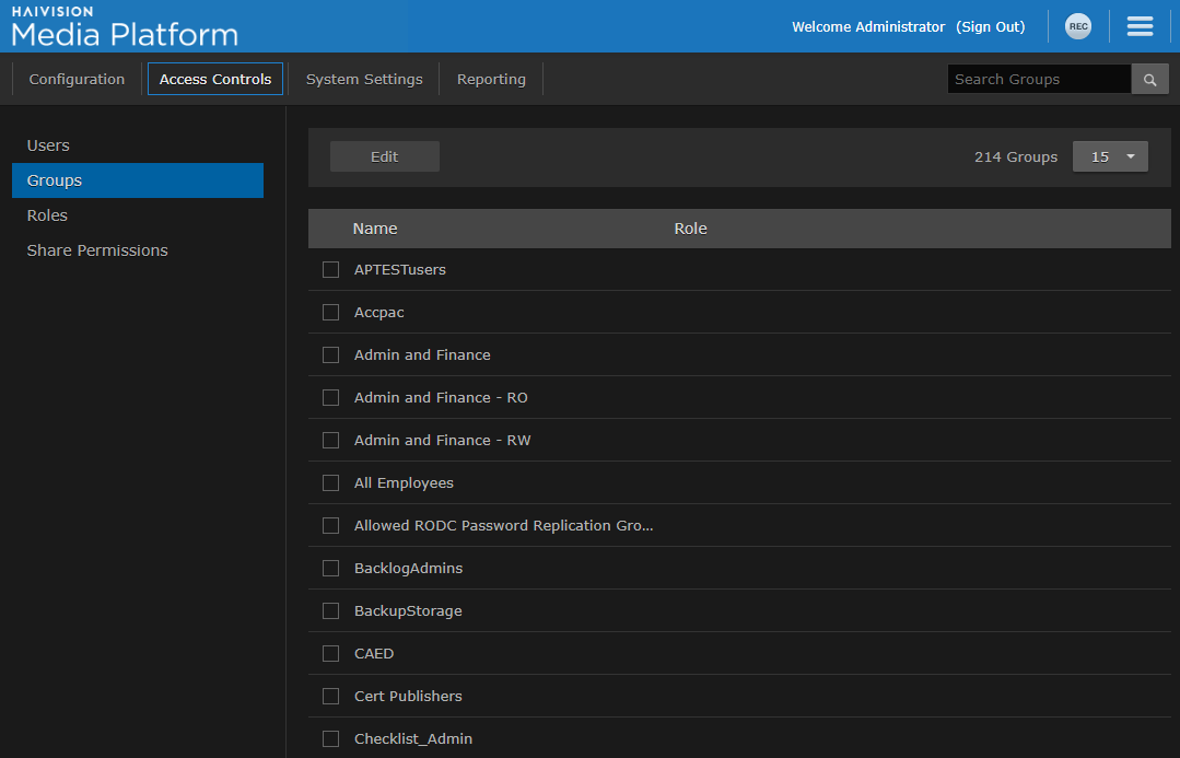 Groups List (Active Directory Server)