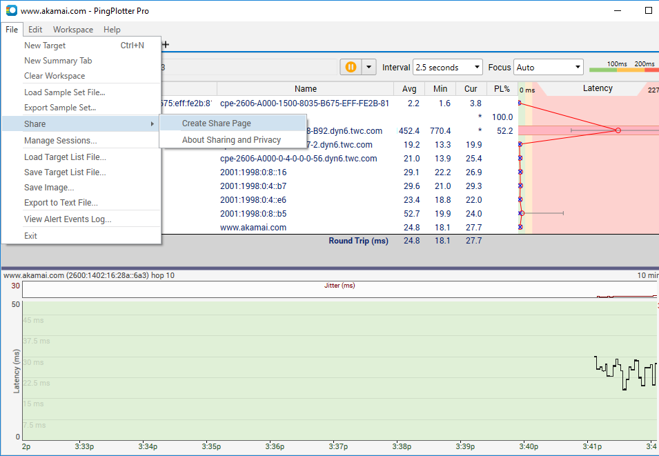 Akamai PingPlotter Share