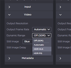 Decoder parameters showing Dynamic Range drop-down