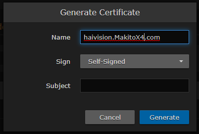 Generate Certificate Dialog