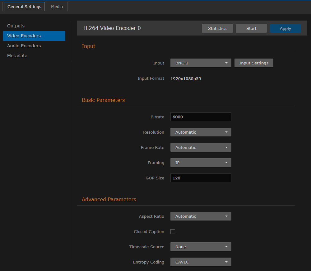 Video Encoders Detail View