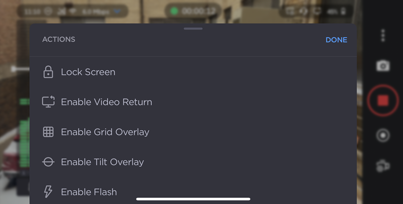 Camera Actions Menu