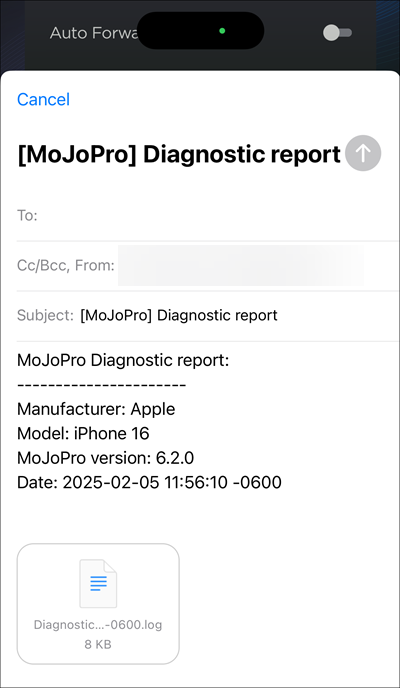 iOS Email Form with Diagnostic Report