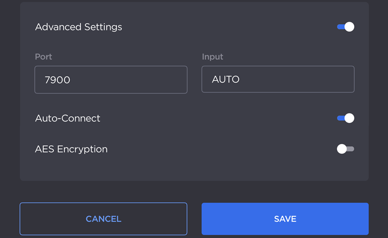 StreamHub Connection Advanced Settings