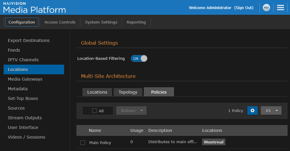 Locations Policies Pane