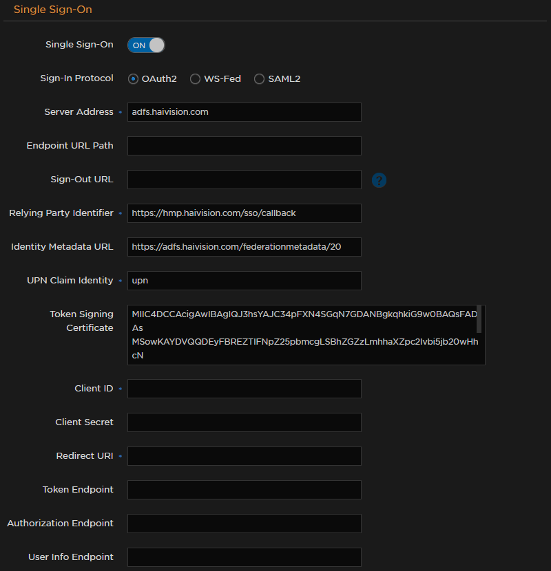 Single Sign-On Configuration