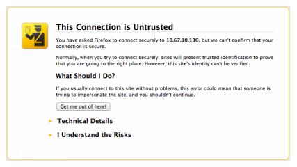 Example of an Untrusted Connection Warning