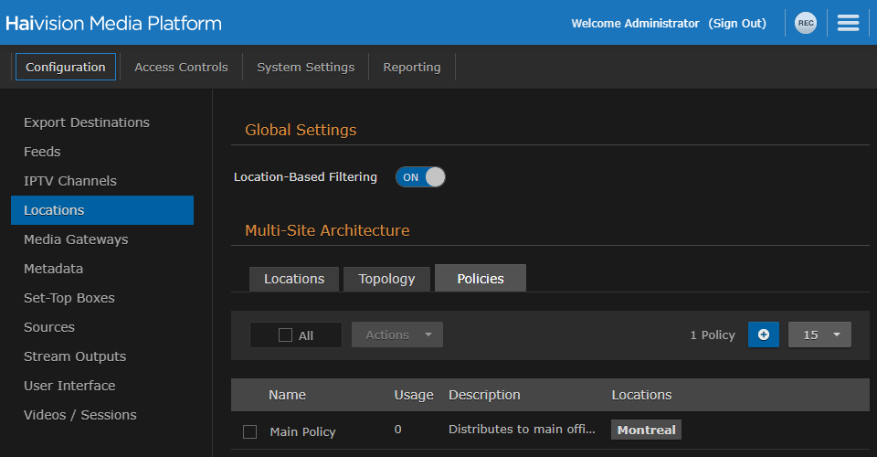 Locations Policies Pane