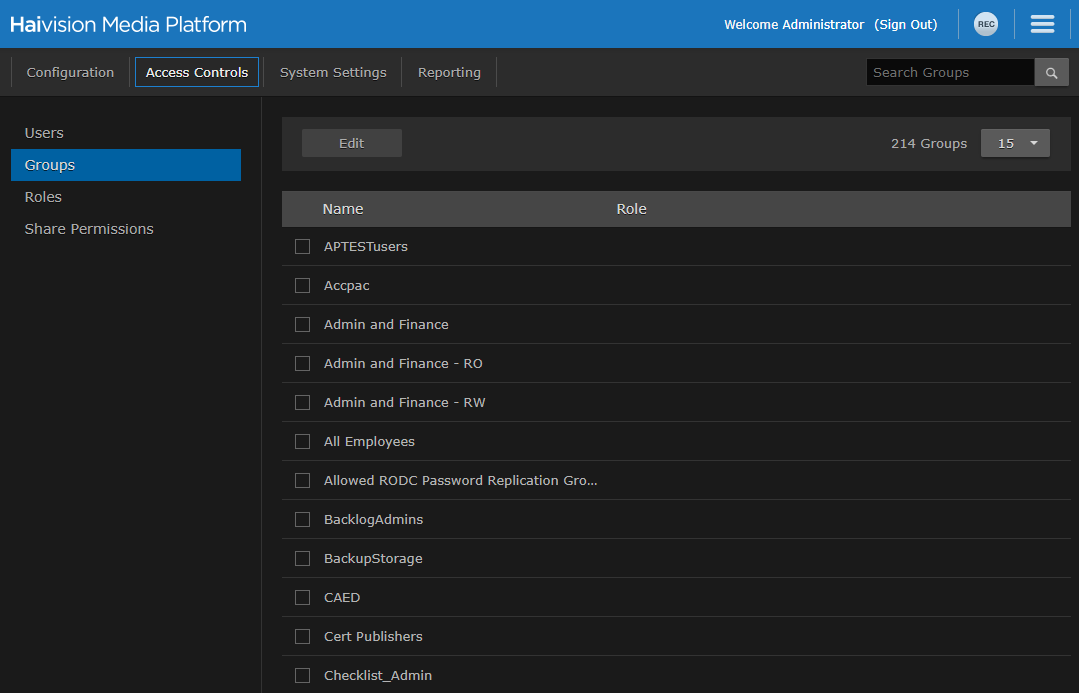 Groups List (Active Directory Server)