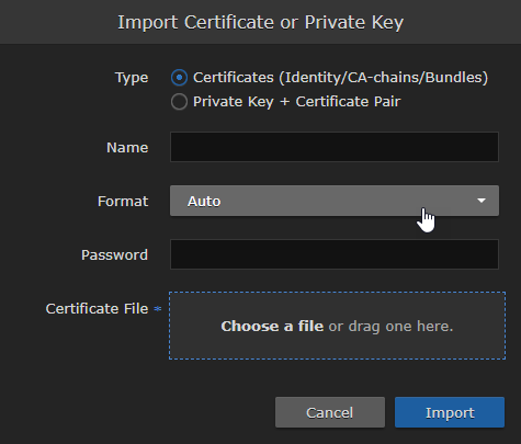 Import Certificate or Private Key Dialog