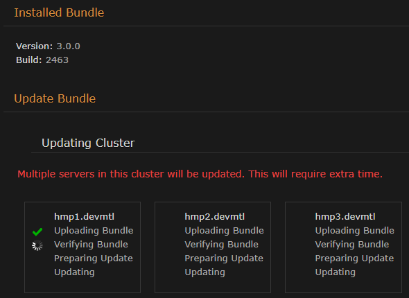 Cluster System Update Screen