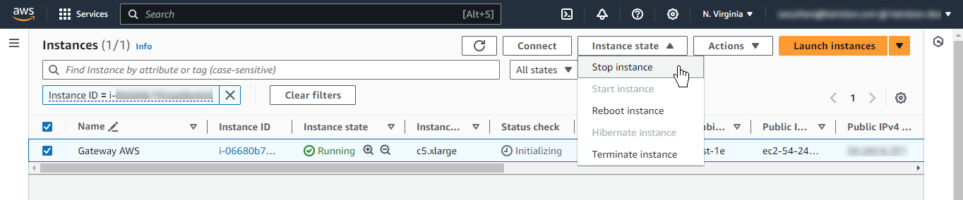 Stop AWS instance