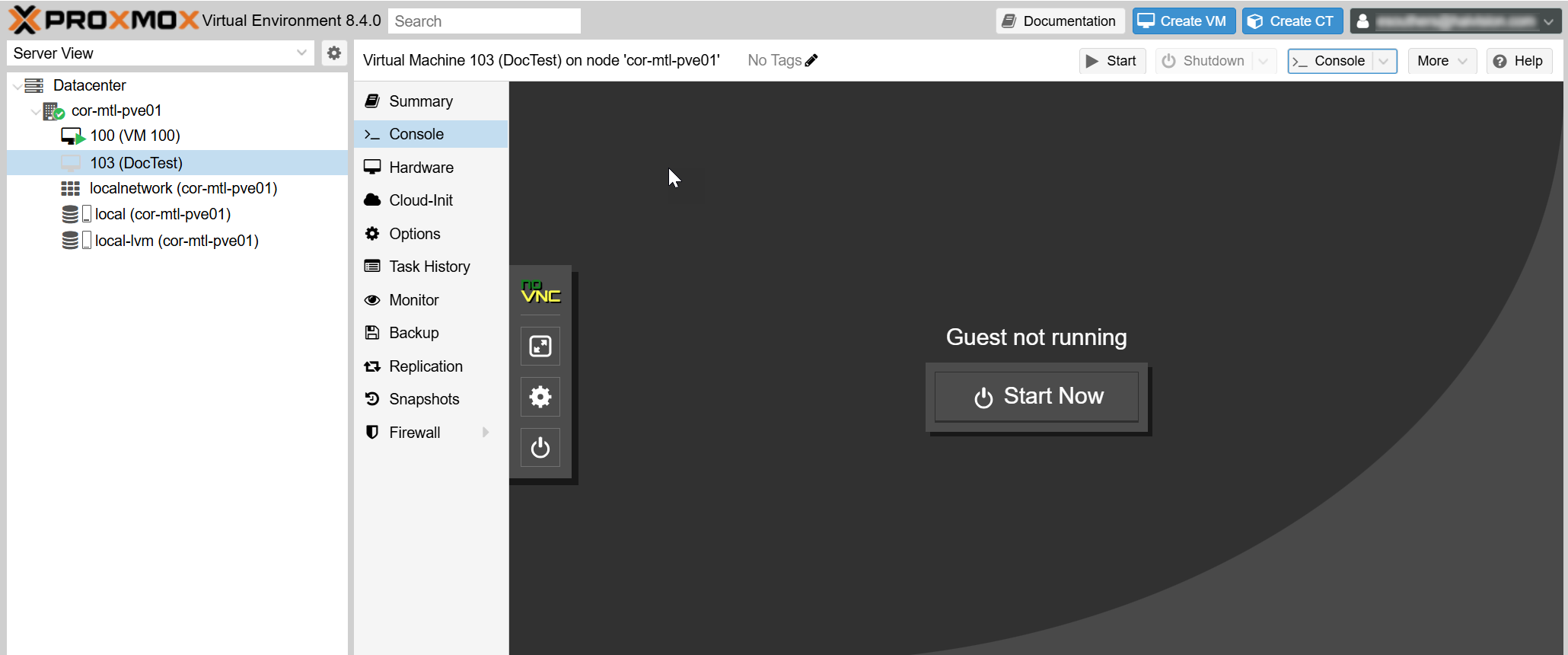 Proxmox Console