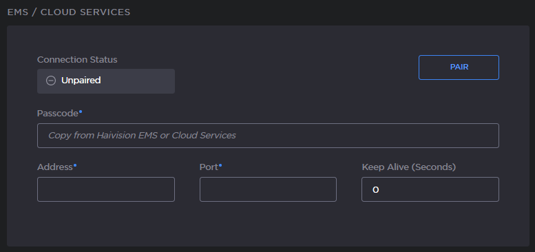 EMS Settings Fields