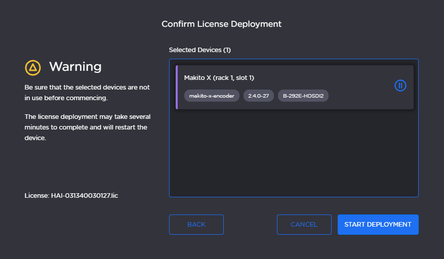 License Deployment Confirmation