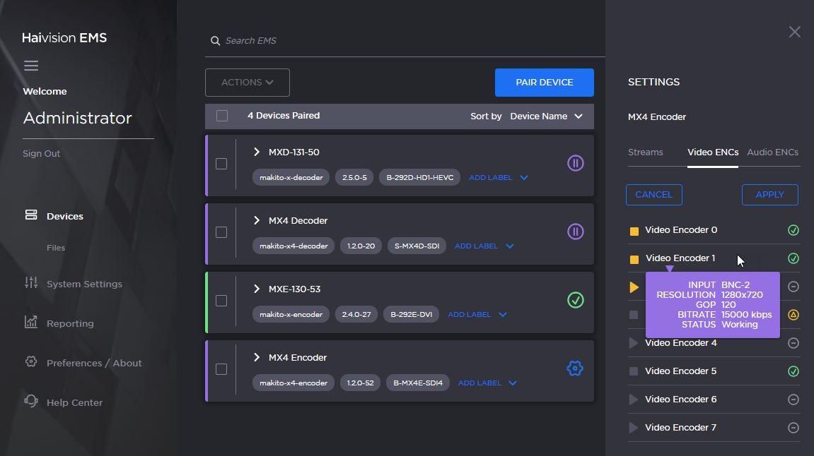 Video ENC Stream Details