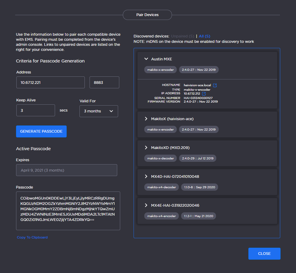 Device Pairing Dialog