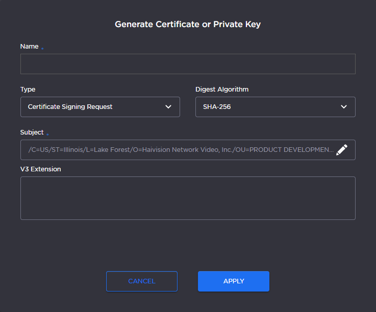 Generate Certificate Dialog