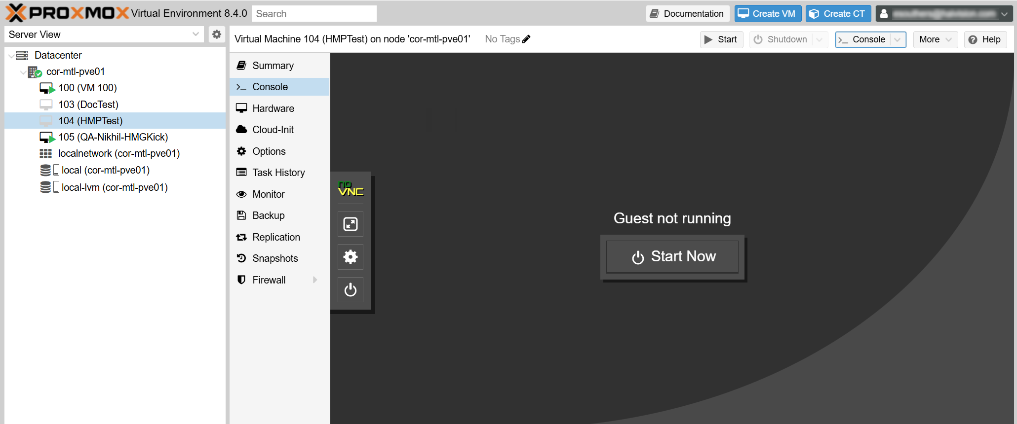 Proxmox Console