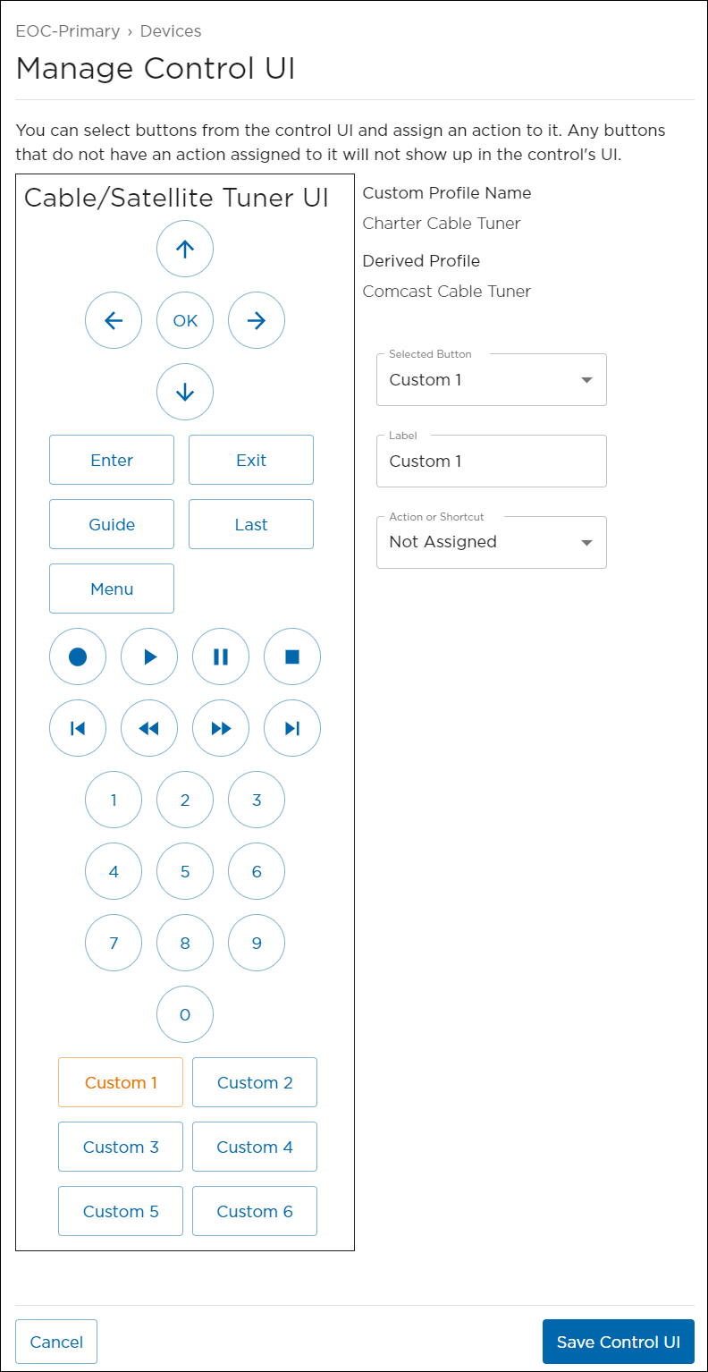 Manage Control UI with Selected Custom Button