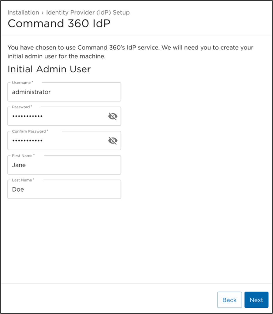 Command 360 IdP Setup Screen