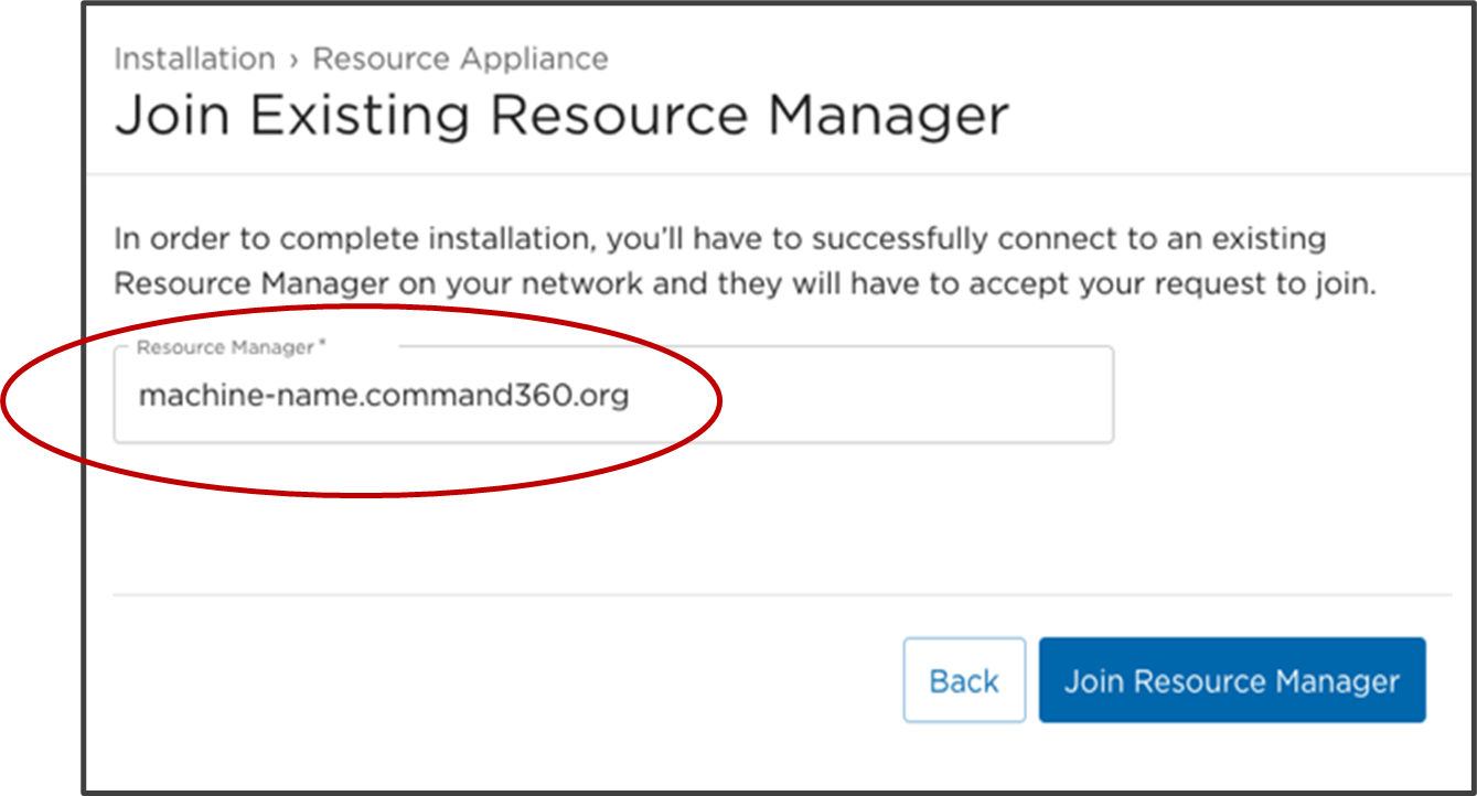 Join Existing Resource Manager Screen