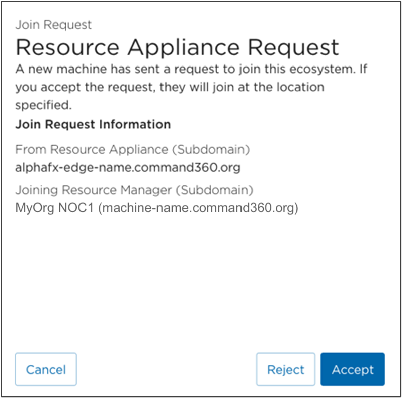 Resource Appliance Join Request